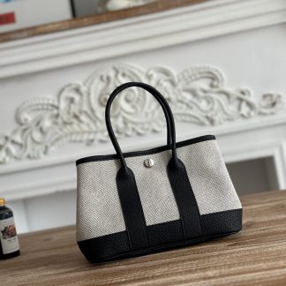Canvas-Trim Leather Tote - front view