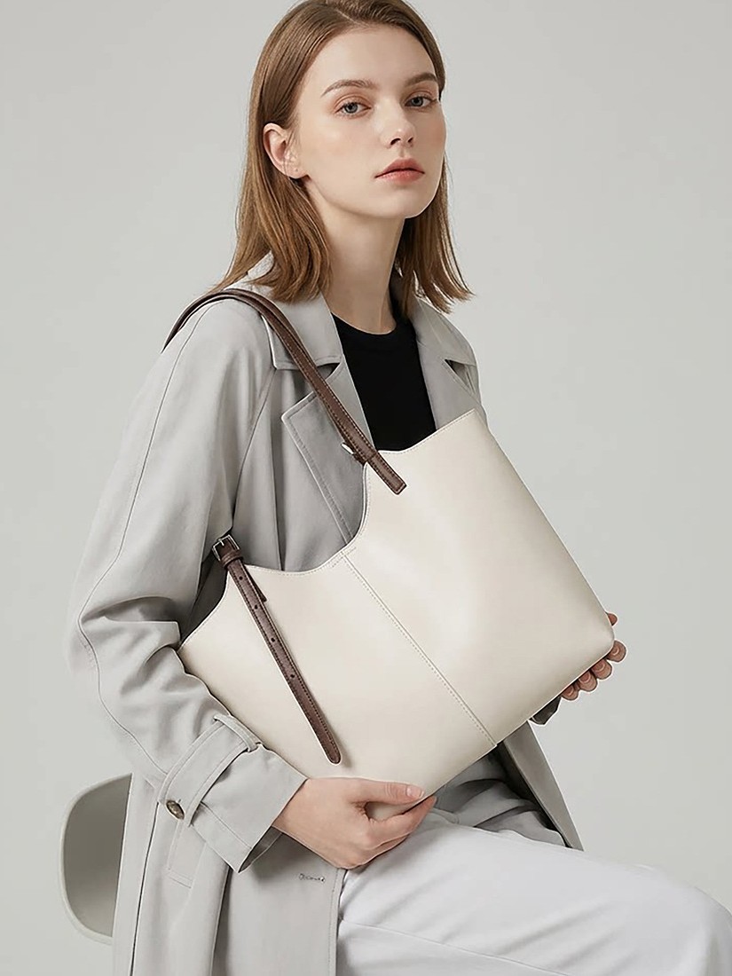 Structured Leather Day Tote - side profile
