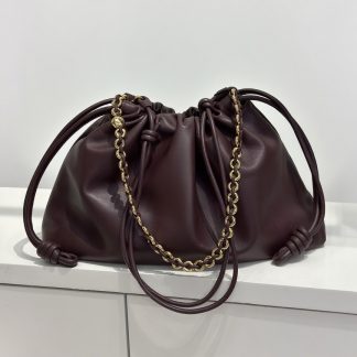Pleated Sheepskin Pouch Bag - front view
