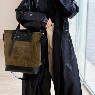Four-Corner Matte Leather Tote - front view